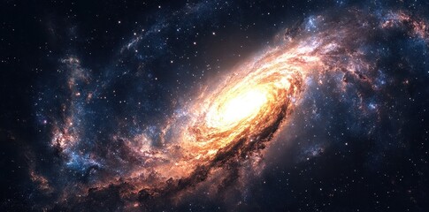 Fototapeta premium A majestic spiral galaxy shines brightly against the dark universe