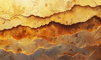 Layered golden geological formation with cracks, creating a natural abstract pattern