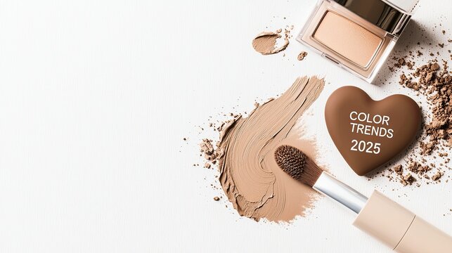 Heart-shaped compact and brush with makeup powder 2025 trends