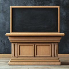 Empty blackboard on a wooden stand with chalkboard in the background
