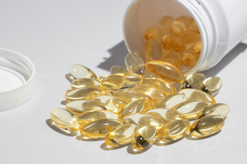 fish oil omega 3 on white background,