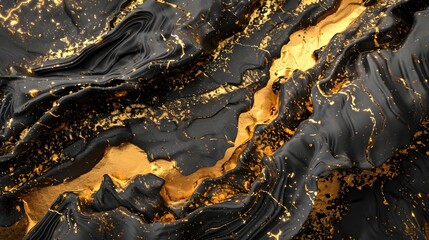 Abstrakte schwarze und goldene fl&uuml;ssige Textur mit gl&auml;nzenden Details &ndash; luxuri&ouml;ser Hintergrund