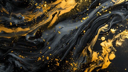 Schwarze und goldene fl&uuml;ssige Struktur mit metallischen Reflexionen &ndash; abstrakte Kunst