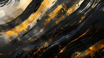 Flie&szlig;ende schwarze und goldene Farben mit gl&auml;nzender Oberfl&auml;che &ndash; elegante Kunsttextur