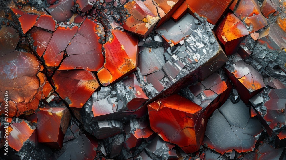Poster rich hues of red and gray minerals come together in a stunning natural formation that highlights the