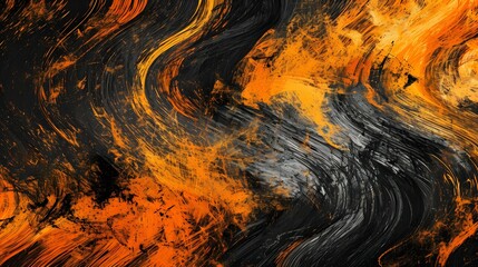 Expressive Pinselstriche in Schwarz und Orange mit lebendiger Farbstruktur