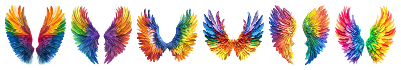 Obraz premium Vibrant Rainbow Wings Soaring High Freedom Hopeful Flight