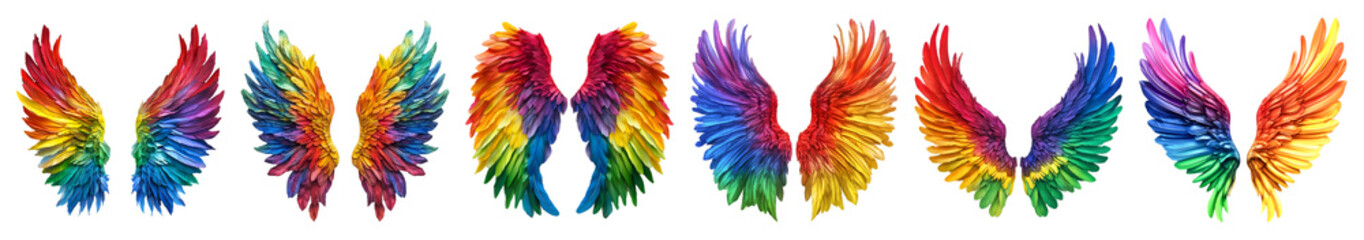 Fototapeta premium Vibrant Rainbow Wings Soaring High Freedom Flight Colorful Feathers