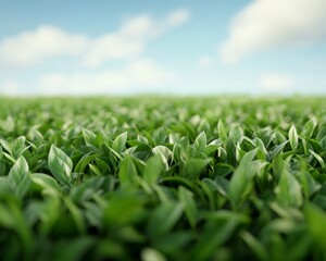 Fototapeta premium Green agricultural field under bright sky representing sustainable farming eco friendly cultivation and organic food production in modern environmental agriculture photography