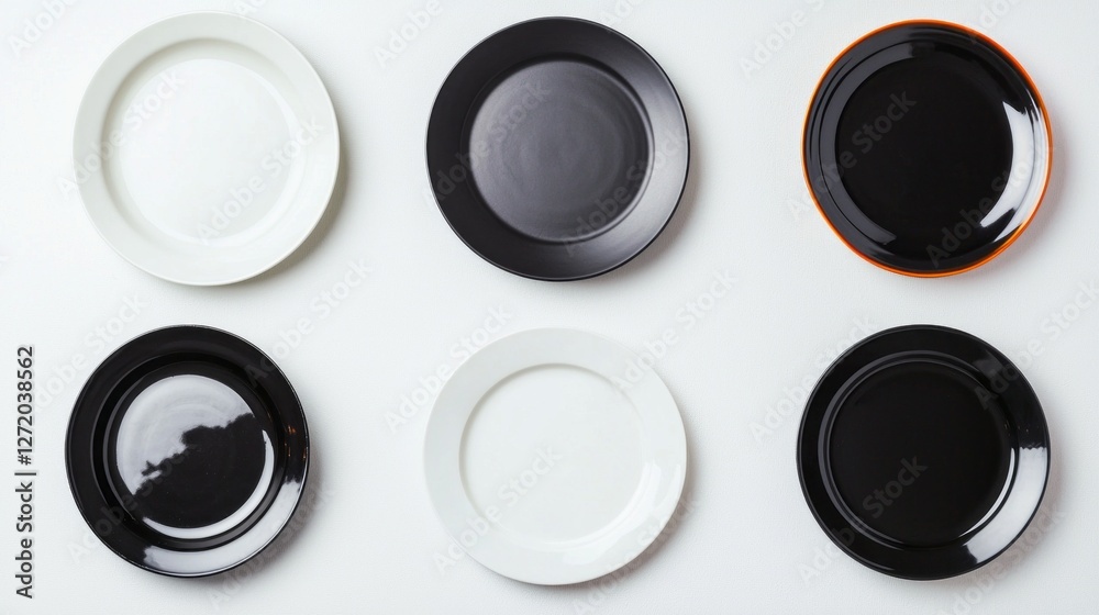 Poster a curated collection of six plates varying in color and design is displayed against a clean, neutral