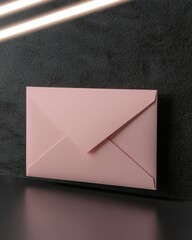 Elegant Pink Envelope on Dark Surface with Soft Lighting for Creative Correspondence and Marketing Needs
