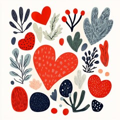 Artistic floral heart pattern with leaves and berries in modern folk art style symbolizing love harmony and nature inspired decorative illustration
