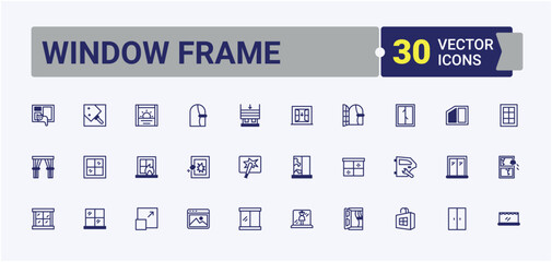 Window Frame vector icon set. Related to square, element, facade, frame, exterior and more. Icons for UI. Solid line editable vector illustration.