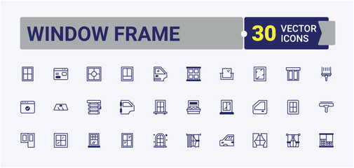Window Frame vector icon set. Related to square, element, facade, frame, exterior and more. Icons for UI. Solid line editable vector illustration.