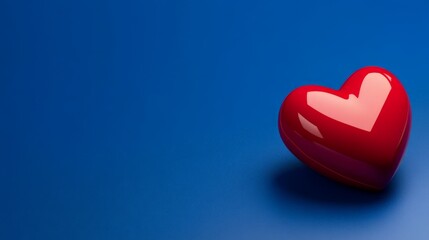 Fototapeta premium Red 3D heart placed on deep blue surface with minimalistic lighting symbolizing love emotion strength and depth in a modern conceptual visual representation of affection