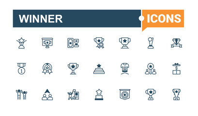 Winner line icon. Containing trophy, champion, place, achieve, leader, icon, leadership and more. Pixel perfect. Solid line editable vector illustration.