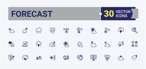 Forecast modern icon. Includes icons for sunrise, temperature, snowflake, forecast, web and more. Isolated icon. Solid line editable stroke. Vector line and solid icons.