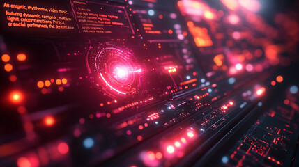 An energetic, rhythmic video loop designed to complement high-tempo music, featuring dynamic motion graphics, pulsating light effects, and vivid color transitions. Perfect as a visualizer for live