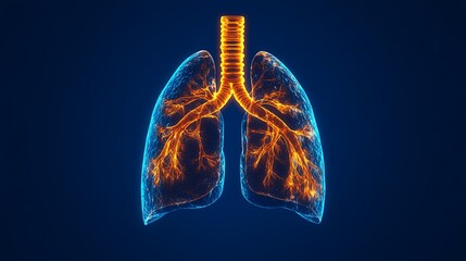 Human lungs with highlighted bronchial tubes in blue and orange illustration