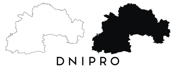Obraz premium Dnipro city Ukraine map outline and black silhouette vector