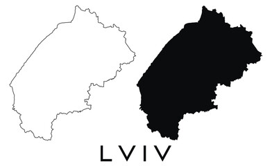 Lviv city map outline and black silhouette vector