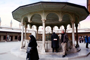 Konya, Turkey - Dec 10- 2019: Mevlana museum and mosque.Tomb of Mevlana.