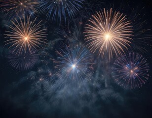 Obraz premium Fireworks exploding in the air above a dark blue canvas with swirling patterns of light and color, exploding, dark blue, fireworks