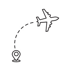 Airplane line path routes. Travel vector icon. Travel from start point and dotted line tracing. Plane routes flight air dotted isolated illustration.
