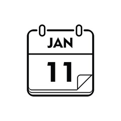 calender icon, 11 january icon with white background