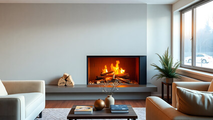 fireplace with decorations, burn
