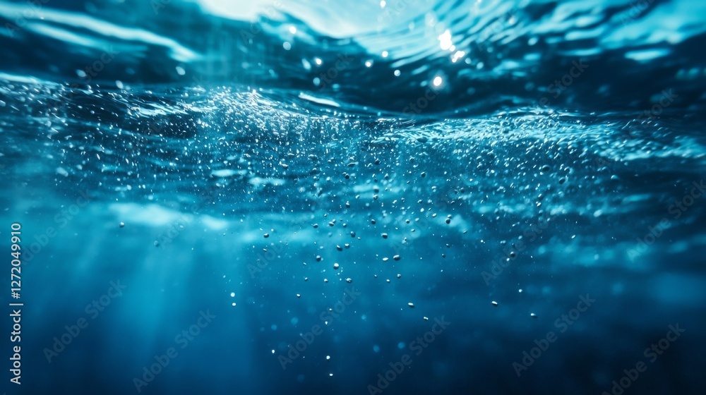 Poster bubbles rise gracefully from the ocean floor, creating sparkling effects as they catch the sunlight 