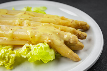 asparagus white bean fresh tasty food dish delicious gourmet food background on the table rustic food top view copy space keto and paleo diet Vegetarian and vegan food