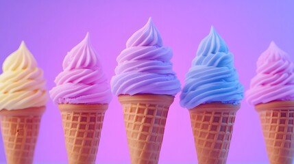 Ethereal Ice Cream Cones in Soft Pastel Hues under Glowing Lighting