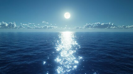 Peaceful moonlit ocean horizon