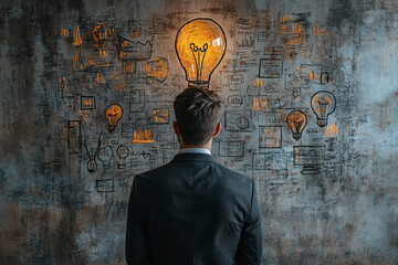 Young male businessman looking for a solution. Concept of complex problem solution