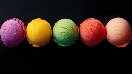 Vibrant Rainbow Colored Ice Cream Scoops Radiating Light on Crystalline Plate