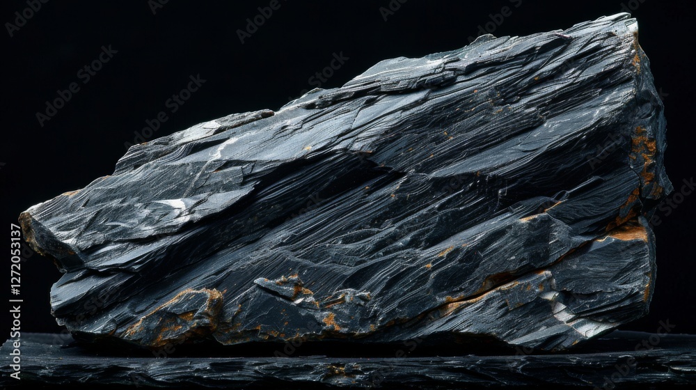 Leinwandbilder a dark schist rock displays its shiny, layered structure, showcasing unique textures and mineral for