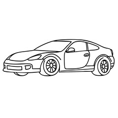 Car line art featuring a sleek black and white drawing of a sports car. Suitable for automotive design projects and coloring books