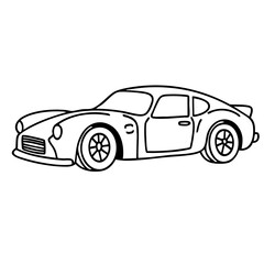 Car line art featuring a sleek black and white drawing of a sports car. Suitable for automotive design projects and coloring books