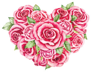 watercolor vector illustration floral heart shaped bouquet made out of red roses