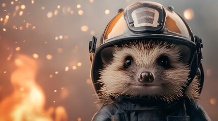 Heroic Hedgehog Firefighter Faces Fiery Sparks with Bravery and Charm