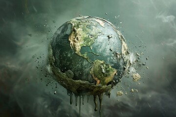 Fototapeta premium Earth crumbling in space: environmental impact