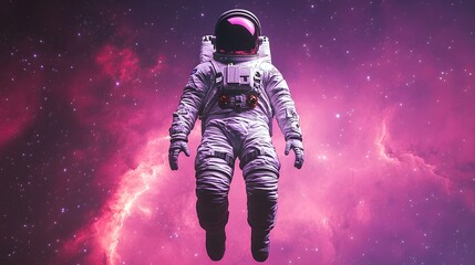 Naklejka premium Astronaut Floating Amidst Glowing Nebulae and Distant Stars in Cosmic Expanse