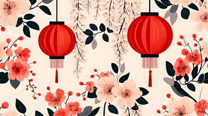 Lively Floral Lantern Pattern for Festive Chinese New Year