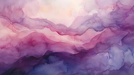 Selbstklebende Fototapeten Elegant Watercolor Mountainscape in Soft Purple and Pink Hues Abstract © Khaisan