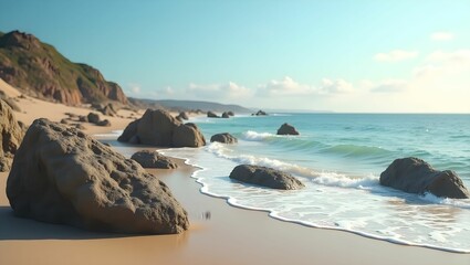 Tranquil Beach Scene with Natural Rock Structures
