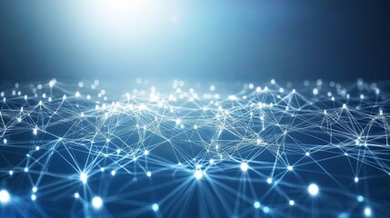 Obraz premium Abstract network of glowing dots and lines on blue background