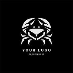 A dynamic, futuristic crab logo with sharp geometric lines and a symmetrical structure. Ideal for esports, tech branding, and corporate identity. The black, white, and gray tones enhance its sleek, mo