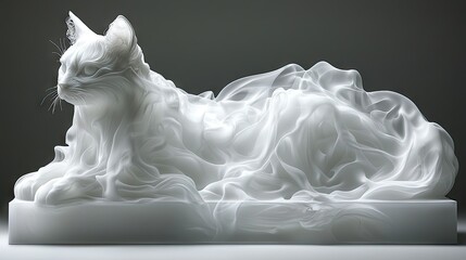 Elegant White Cat Sculpture in Draped Fabric