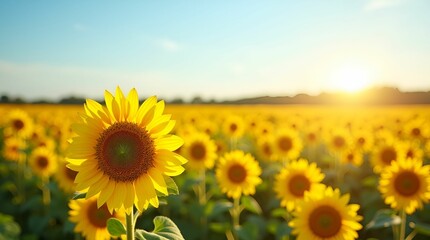 Sunflower Field Bathed in Warm Sunlight